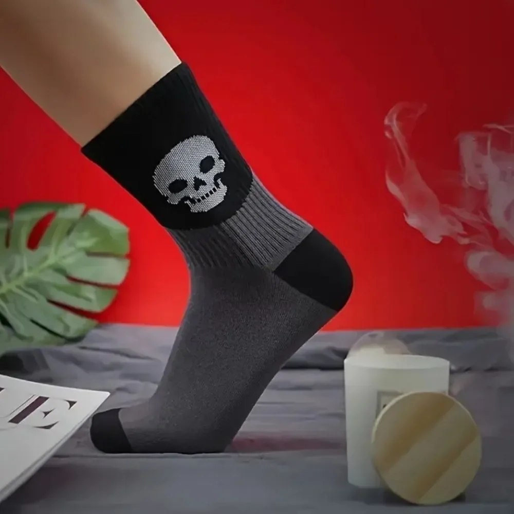 Skull tube socks Black and white colorblock socks skeleton head socks